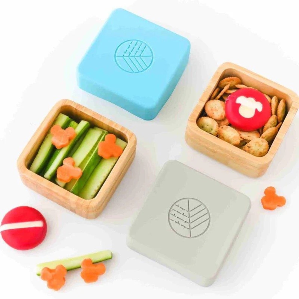 Set of 2 eco rascals organic bamboo snack pots blue and grey.